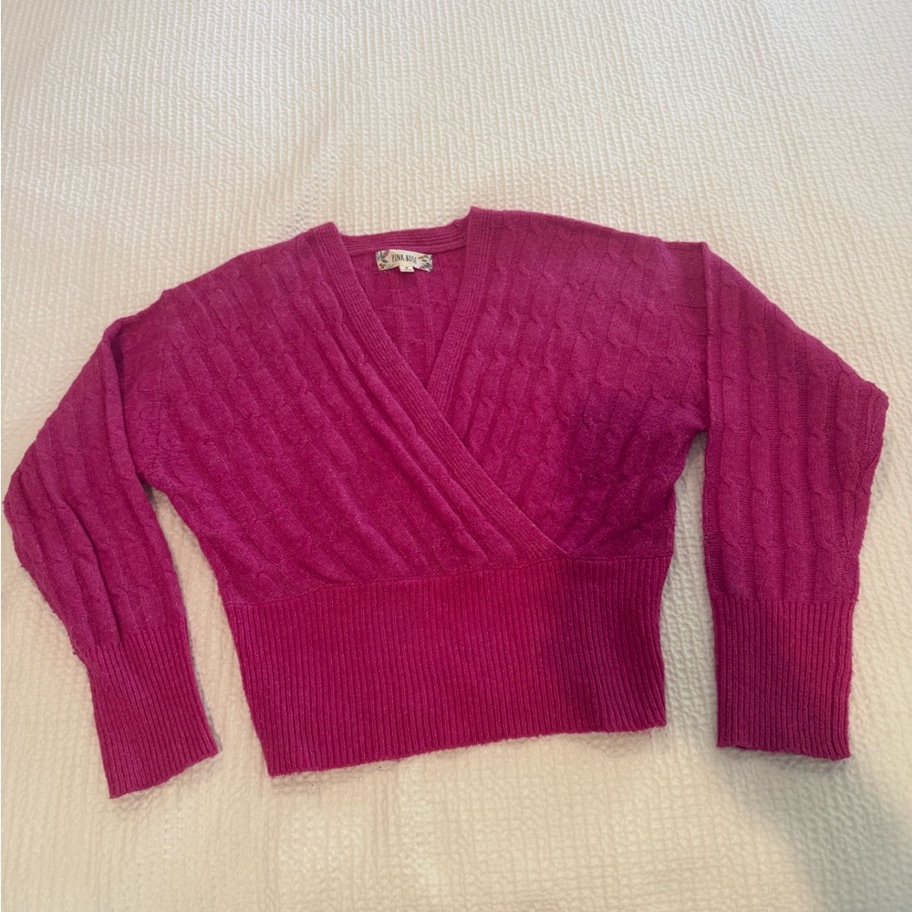 Pink Rose Magenta V-Neck Sweater